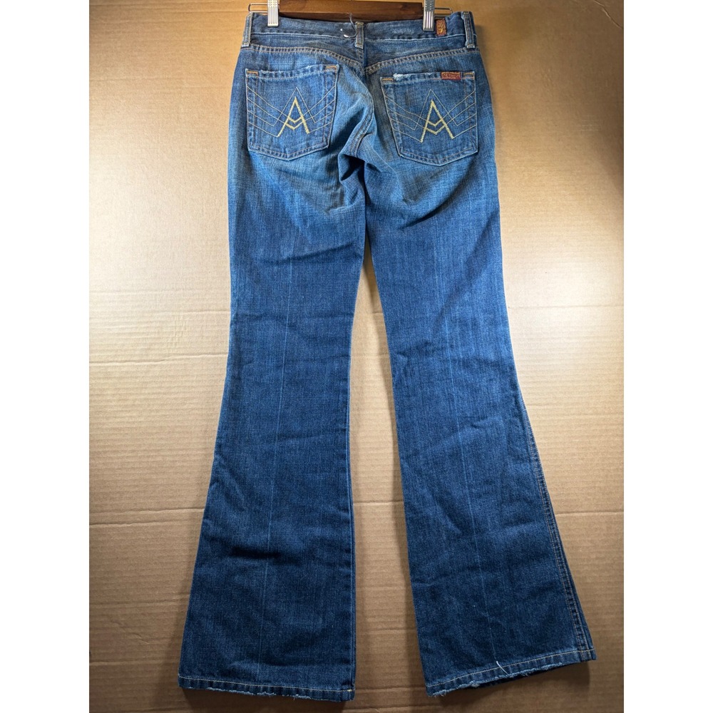 7 For All Mankind Flare Jeans Womens 27 Blue A Pocket Low Rise 100% Cotton